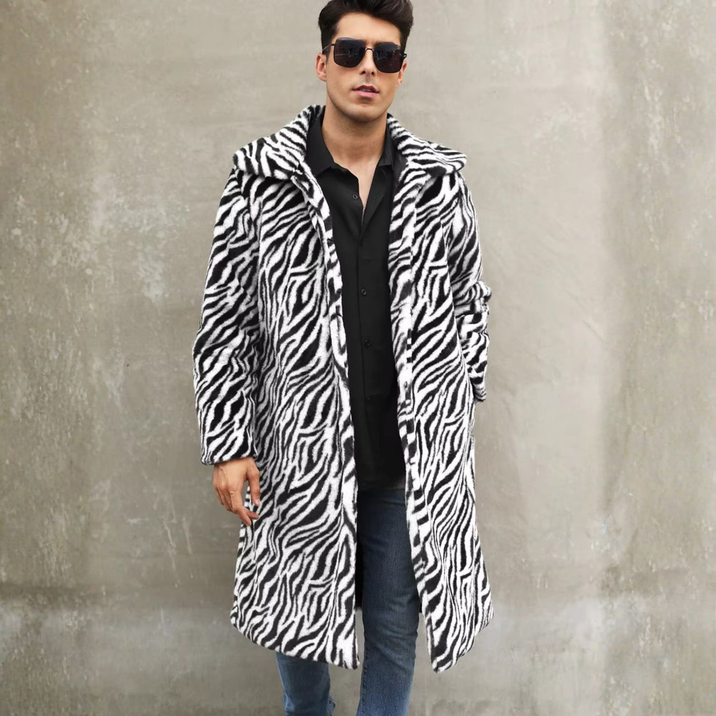 Bold Patterned Plush Fur Coat | Revangiol