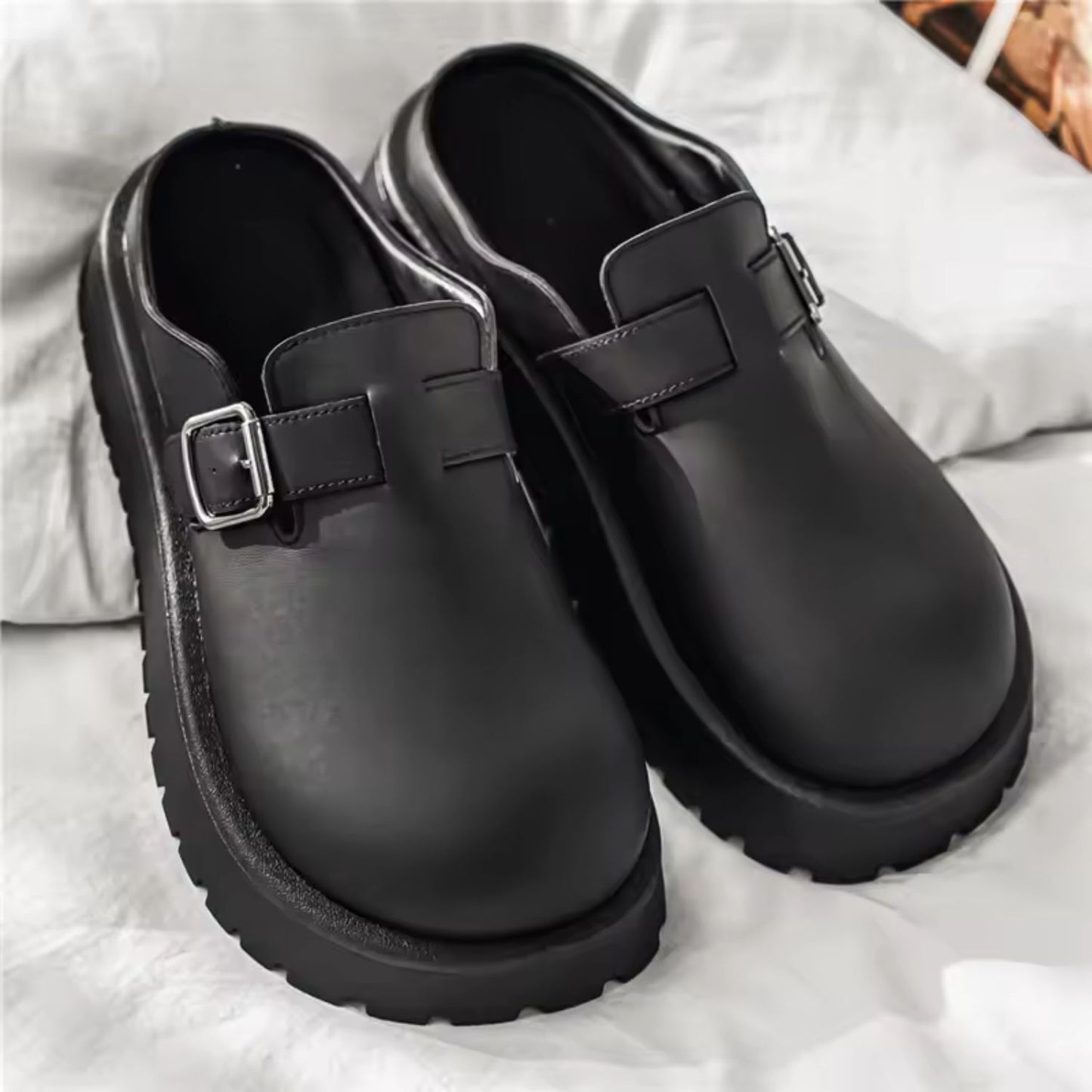 Adjustable Buckle Leather Clogs | Revangiol
