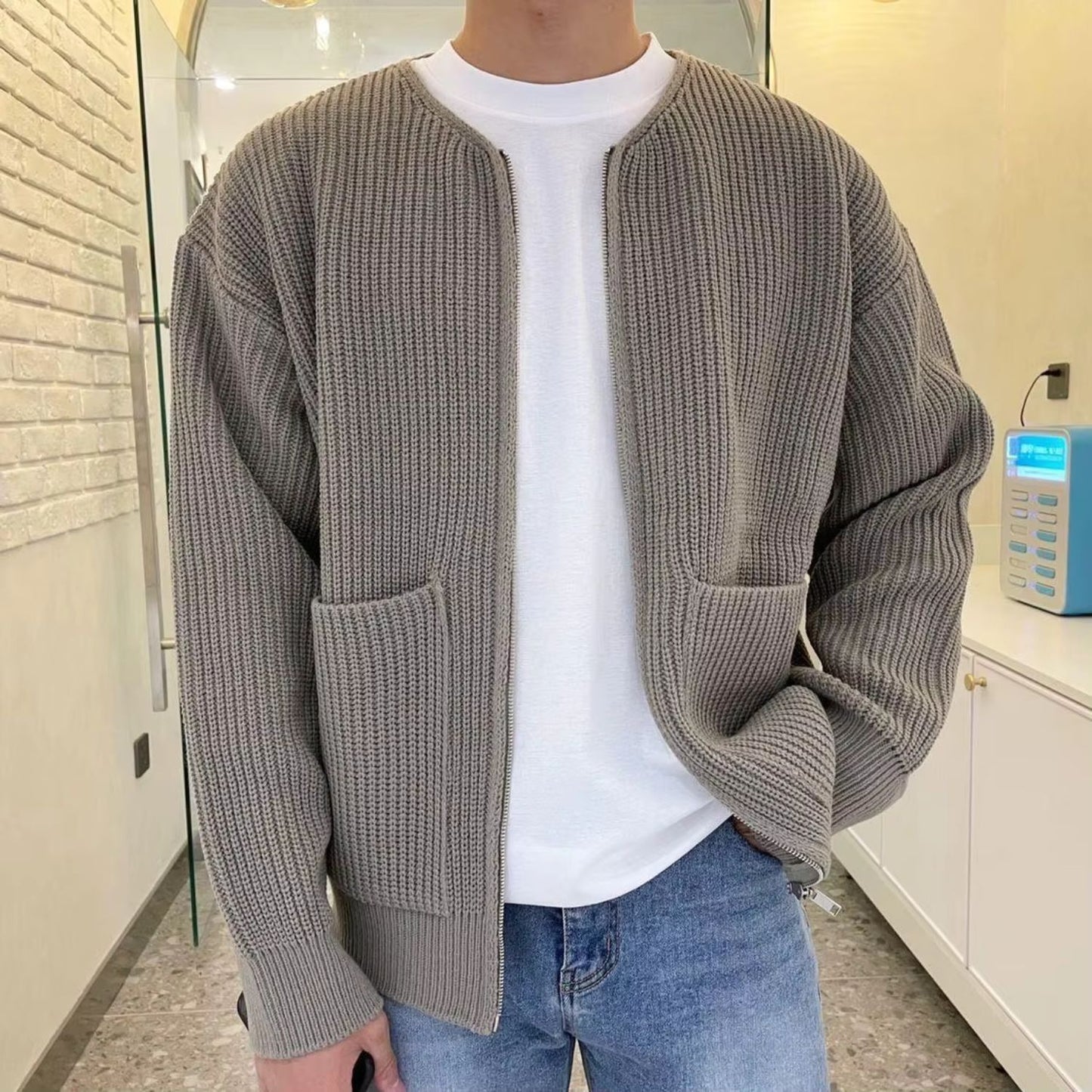 Minimalist Zip Knit Cardigan | Revangiol