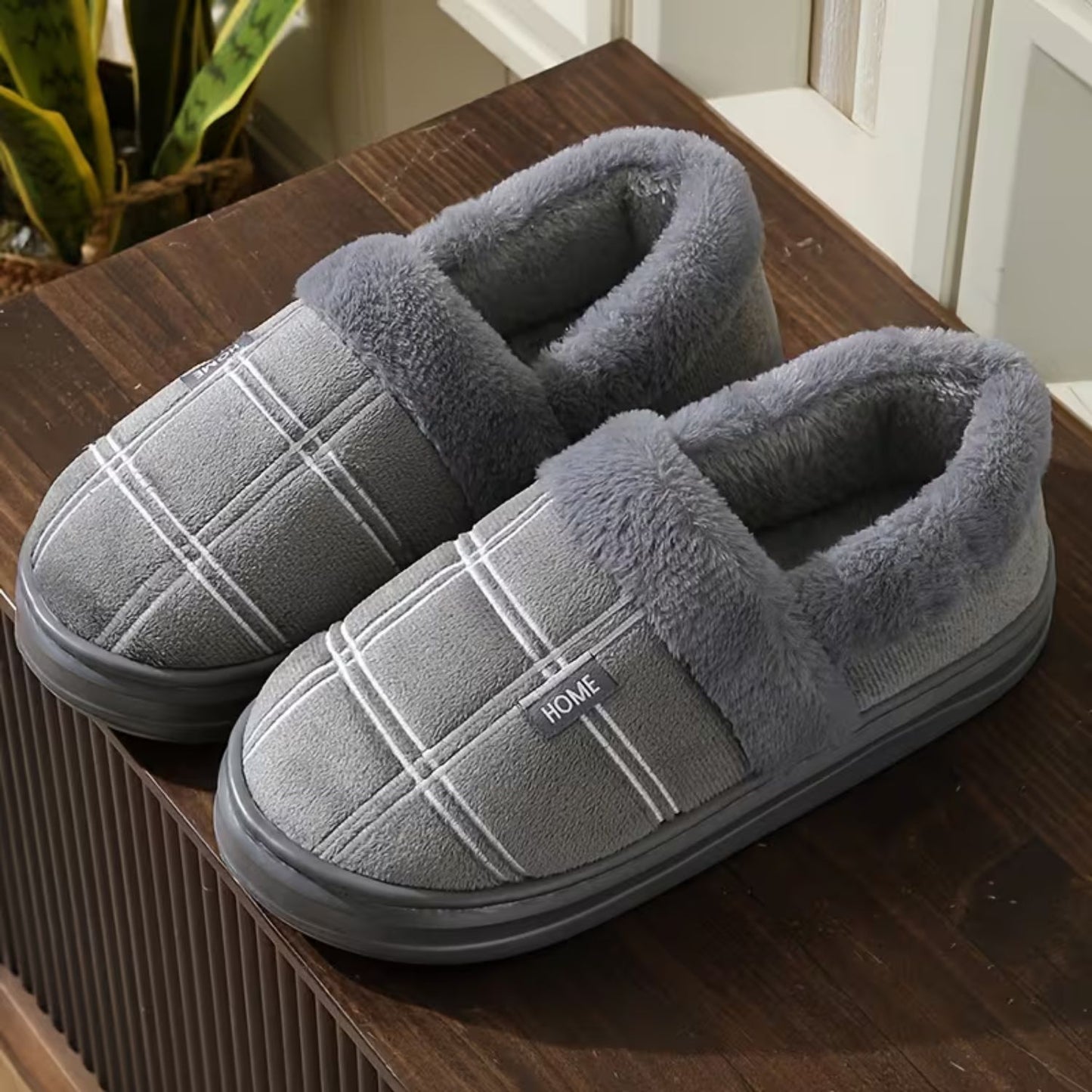 Plaid Fleece Slip-On Slippers | Revangiol
