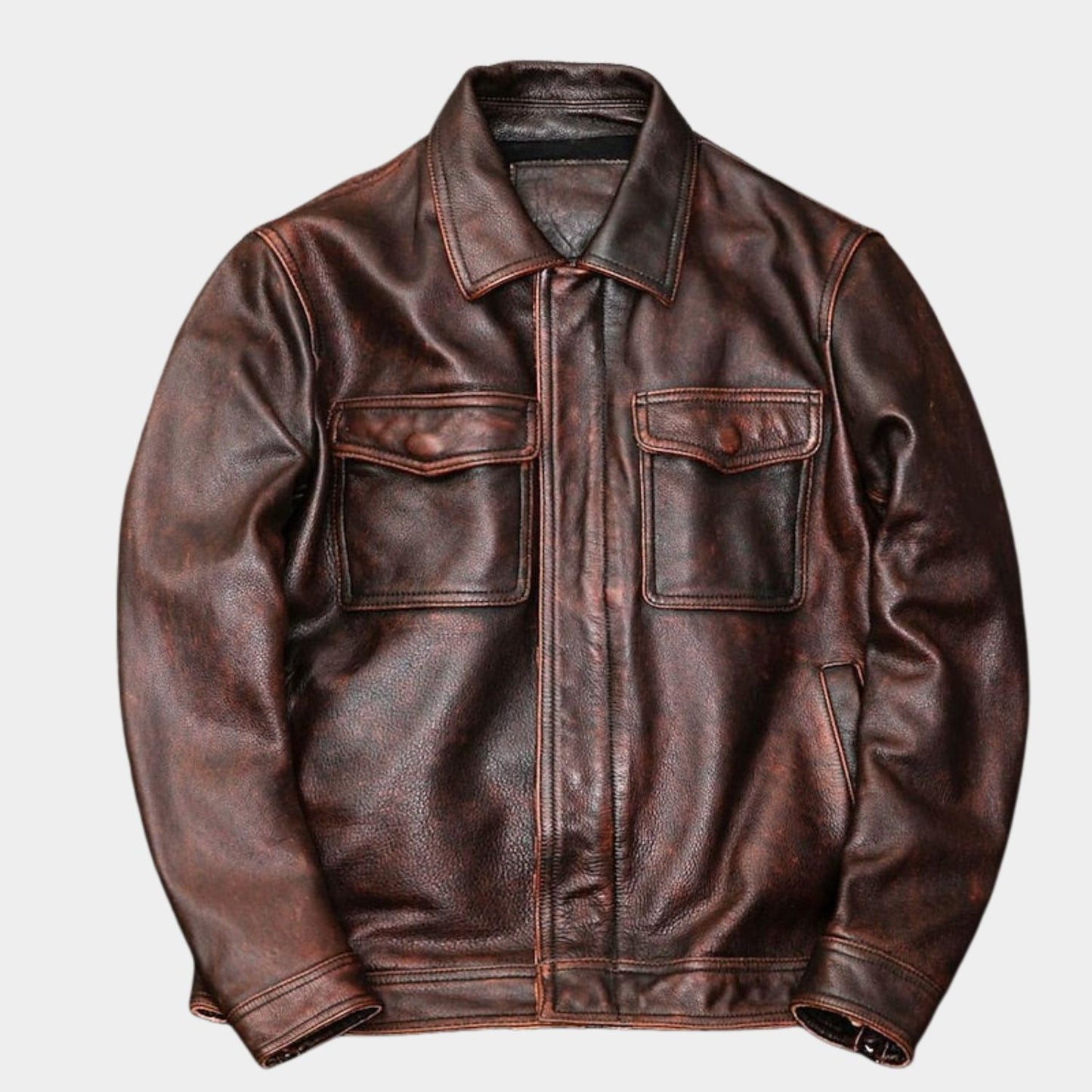Classic Collared Leather Jacket | Revangiol