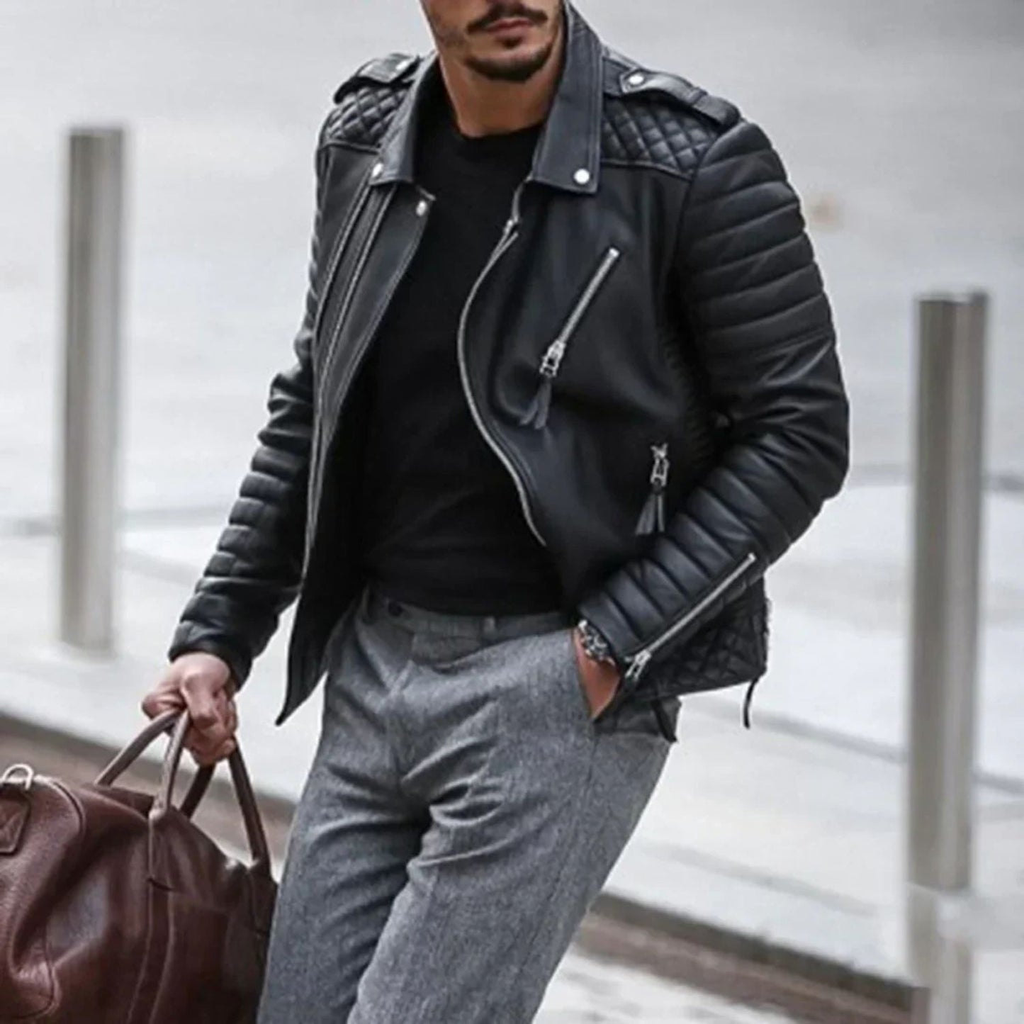Quilted Biker Leather Jacket | Revangiol