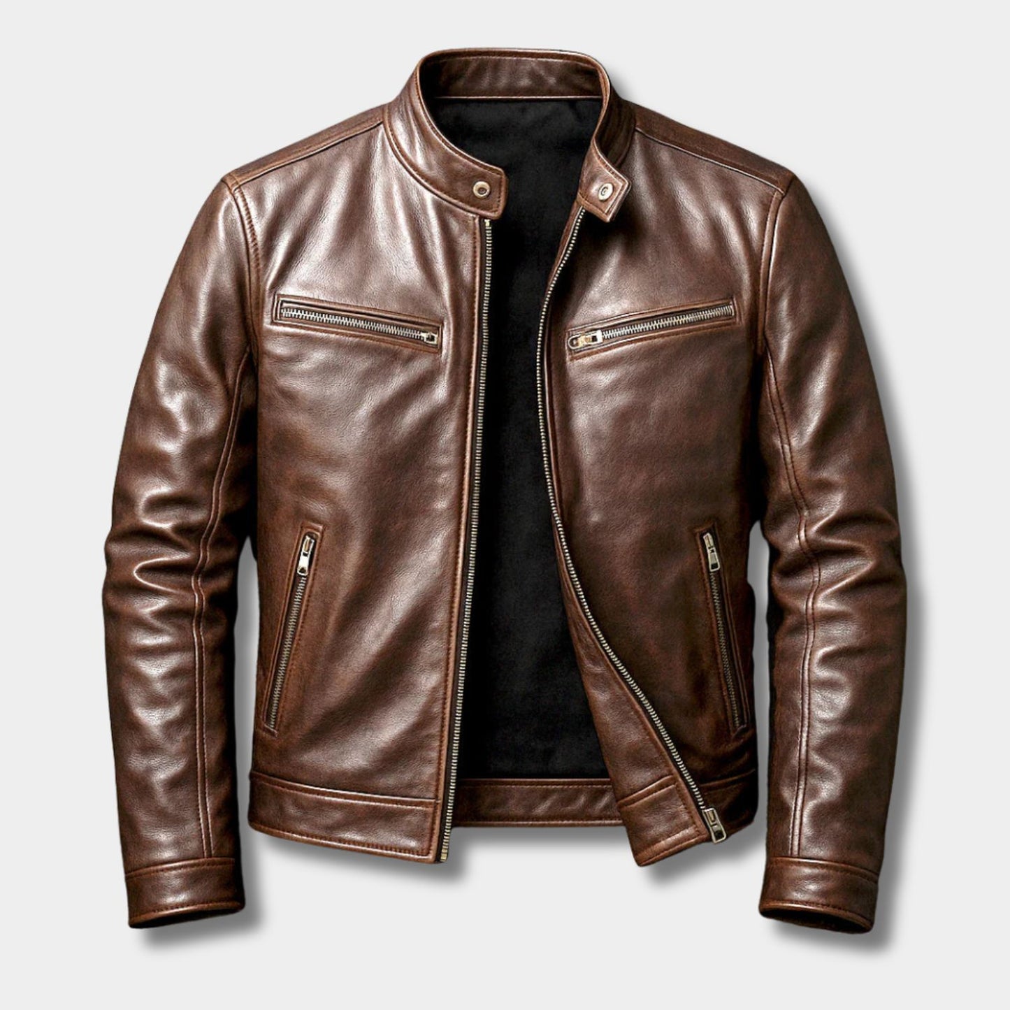 Snap Collar Leather Jacket | Revangiol