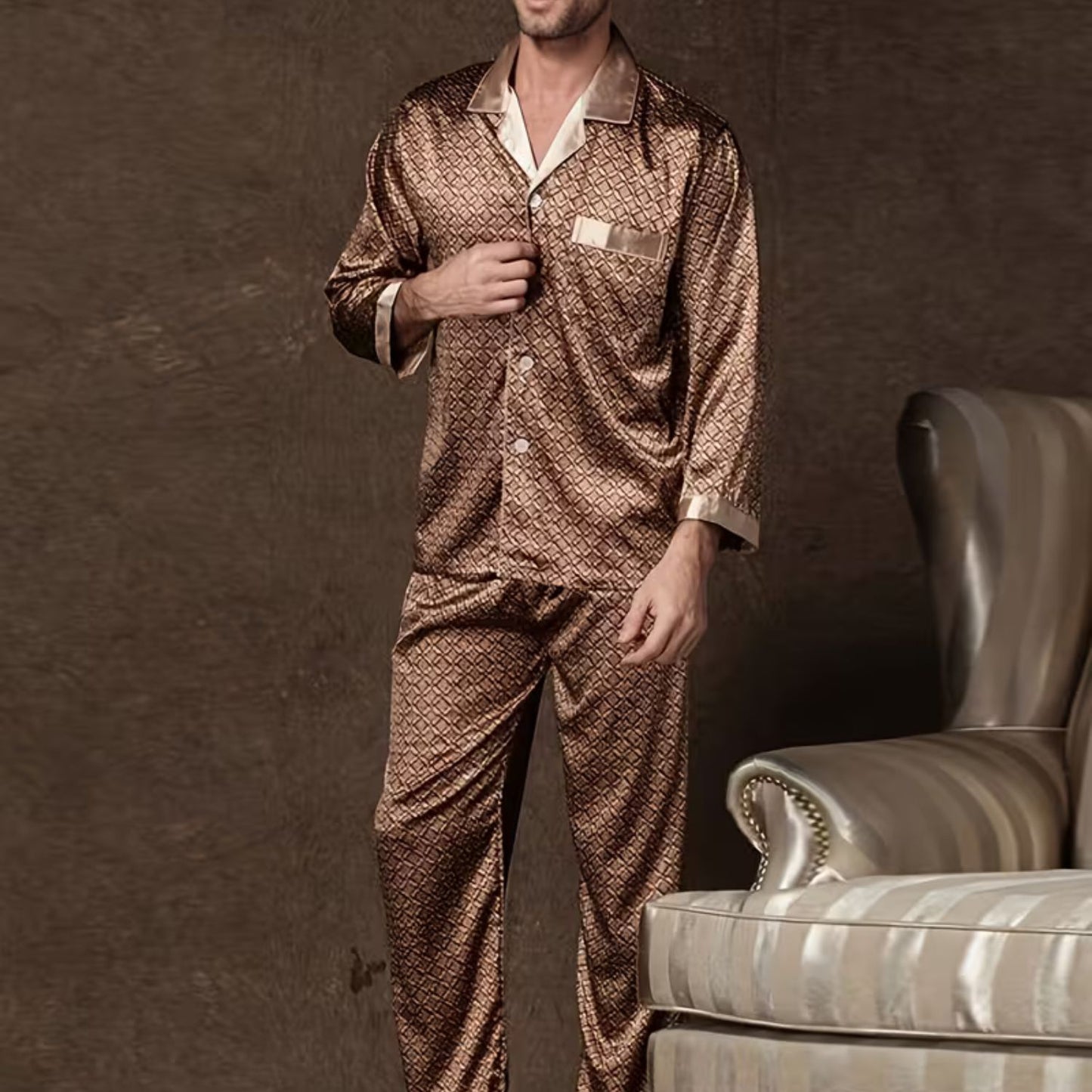 Retro Geometric Lapel Pajama Set | Revangiol