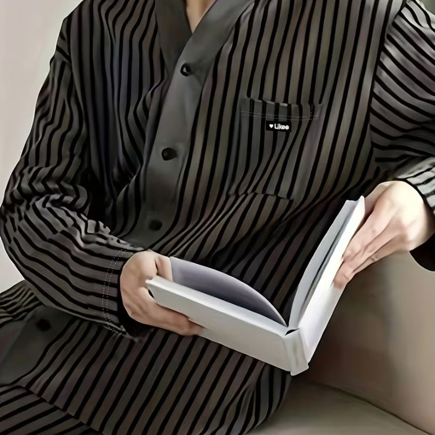 Striped V-Neck Lounge Pajama Set | Revangiol