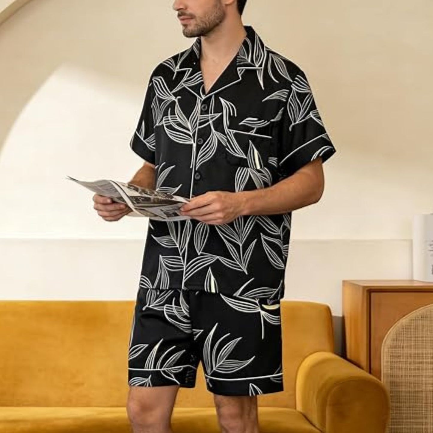 Floral Leaf Button Pajama Set | Revangiol