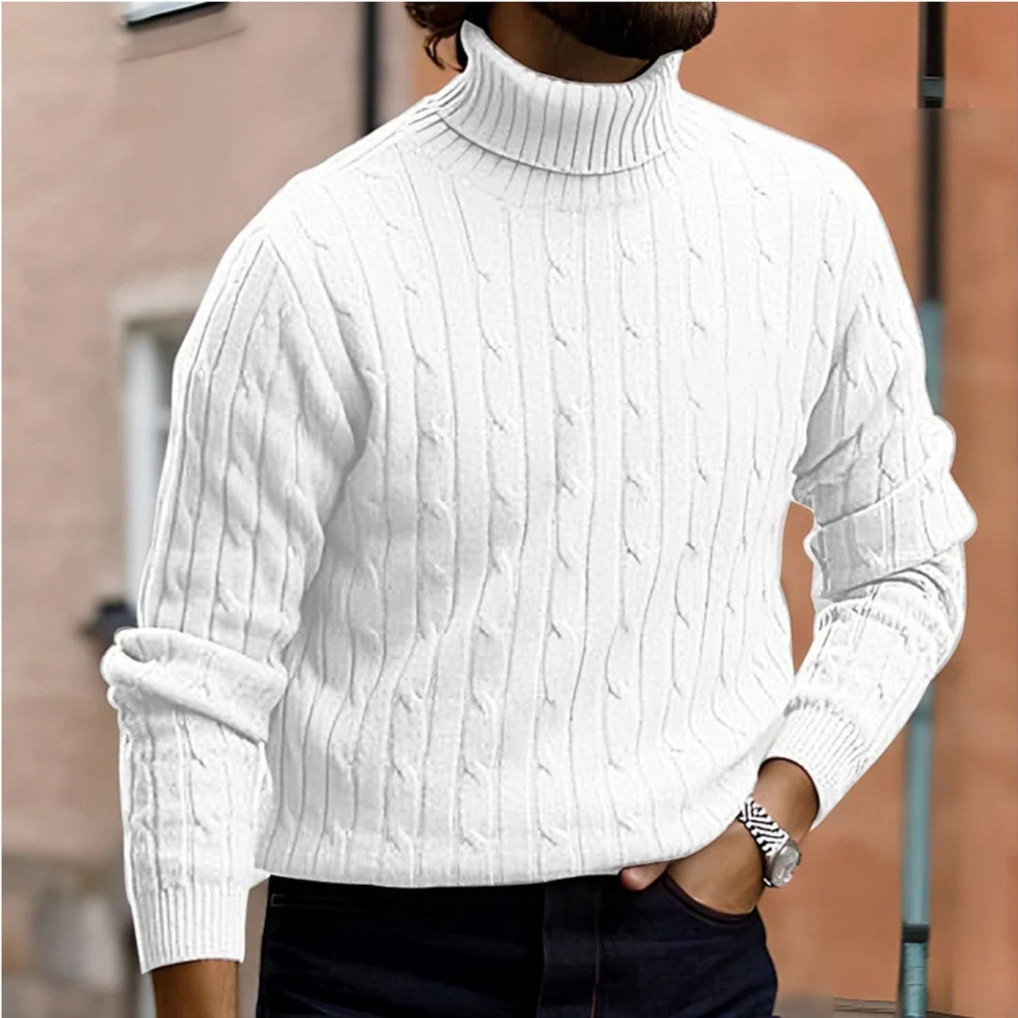 Cable Turtleneck Knit Sweater | Revangiol