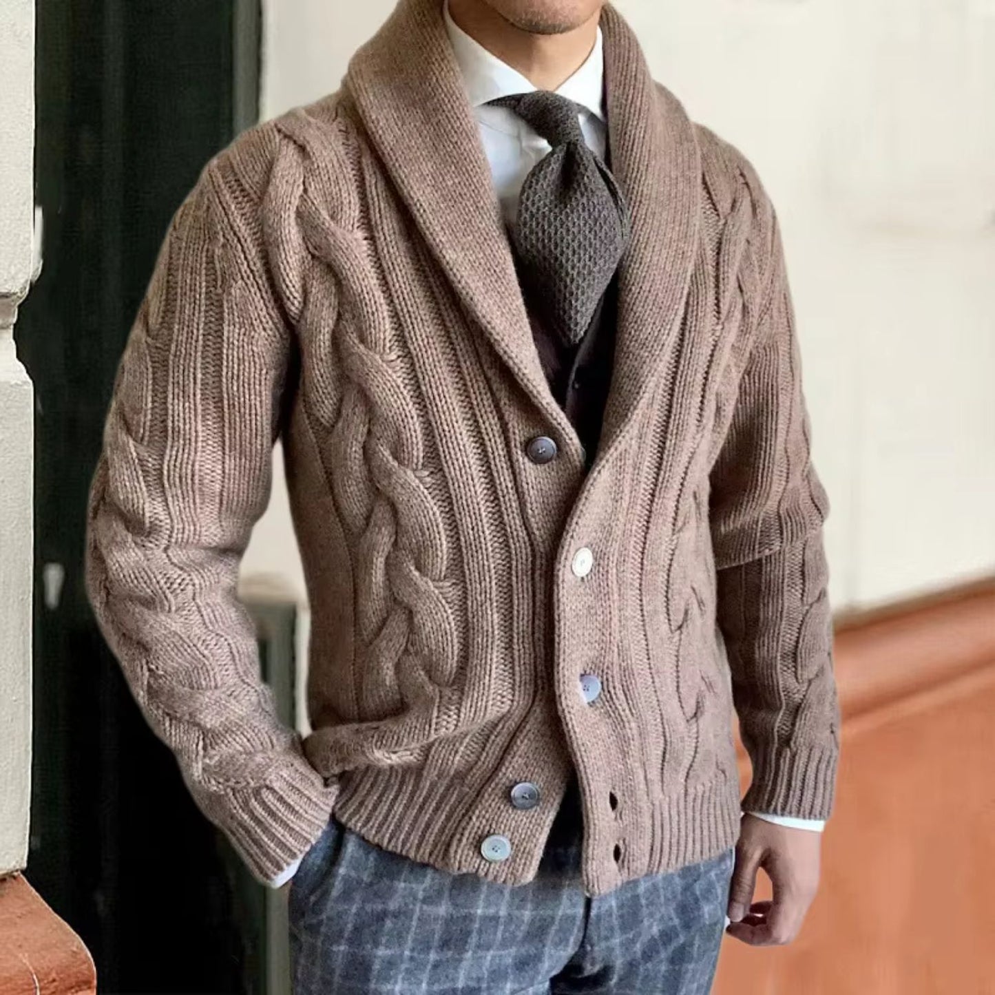 Cable Shawl Collar Cardigan | Revangiol