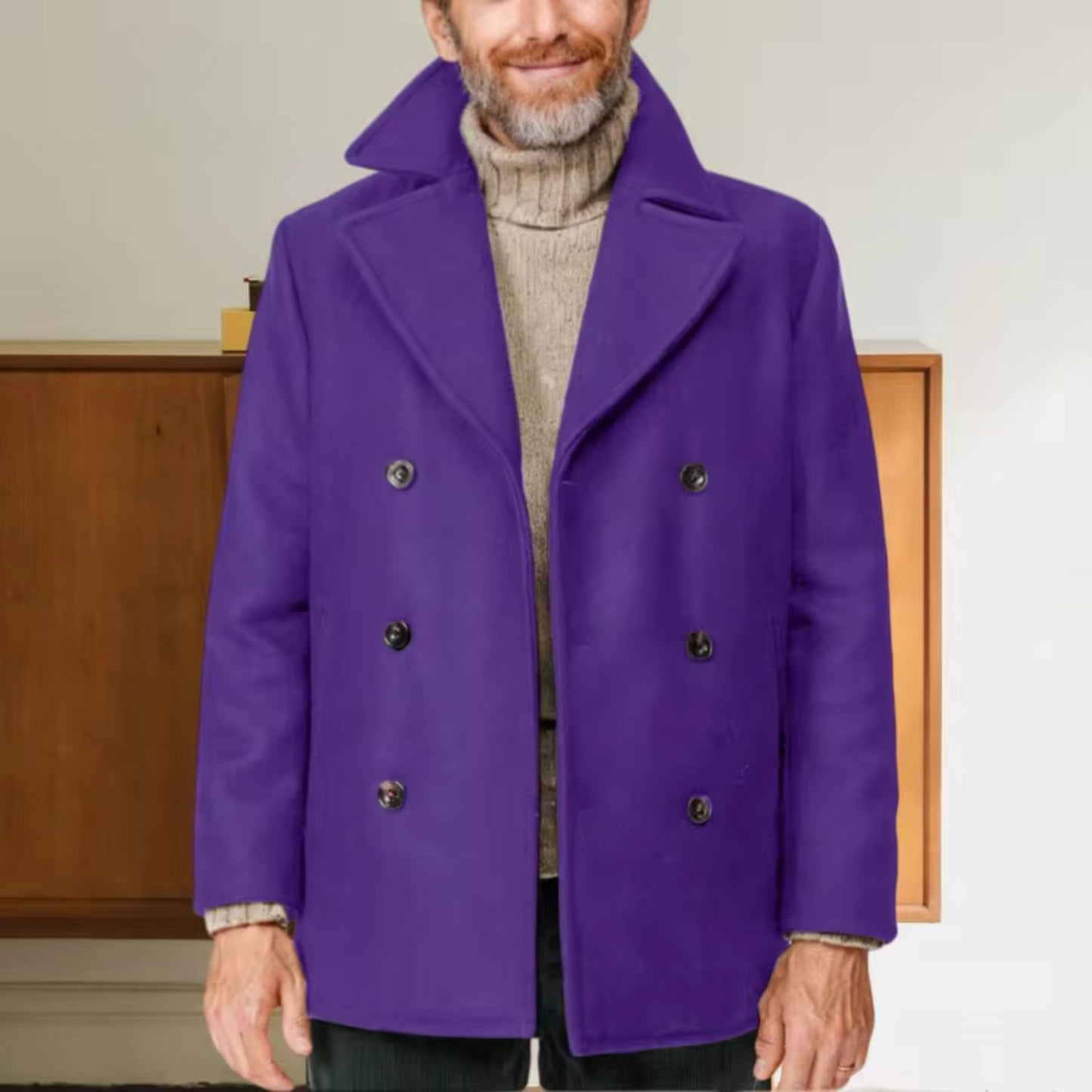Notched Collar Wool Pea Coat | Revangiol