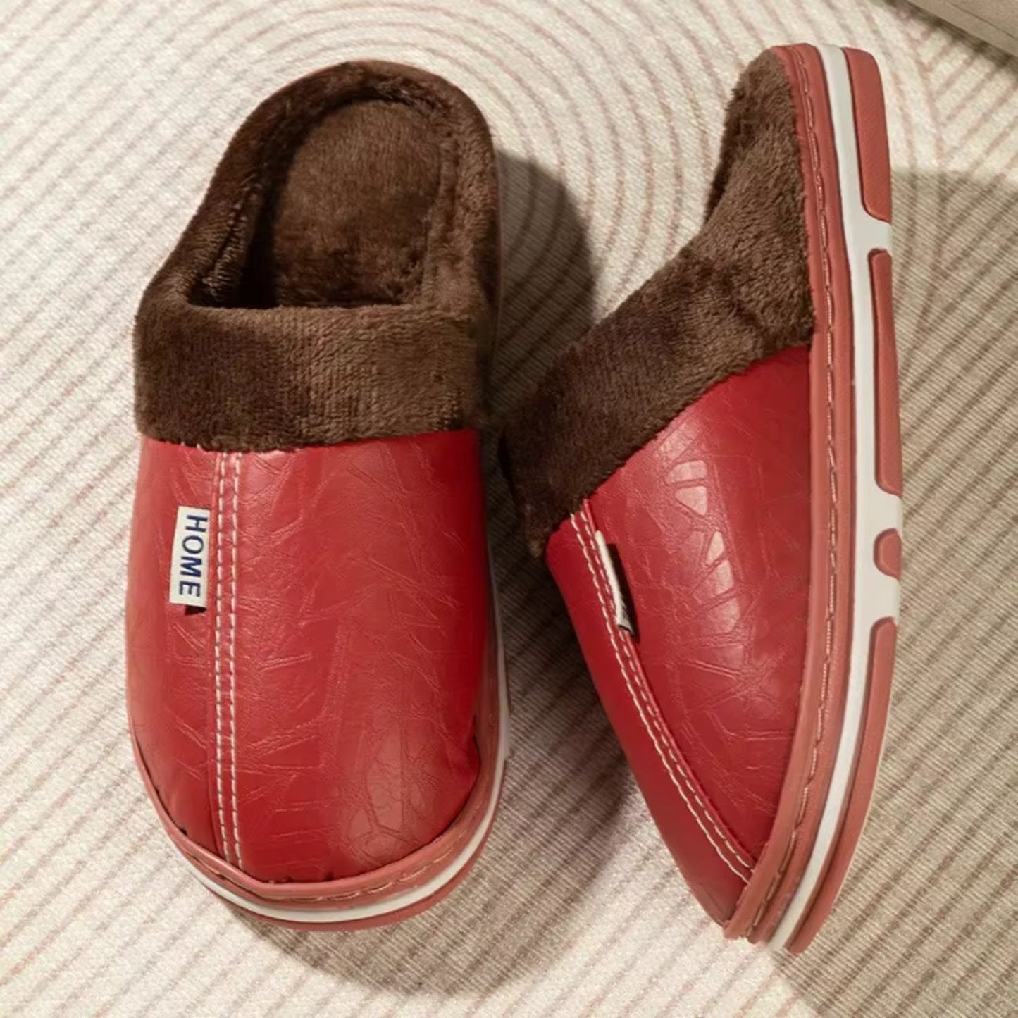 Faux Leather Warm Home Slippers | Revangiol
