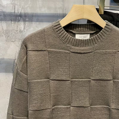 Textured Knit Crew Neck Sweater | Revangiol