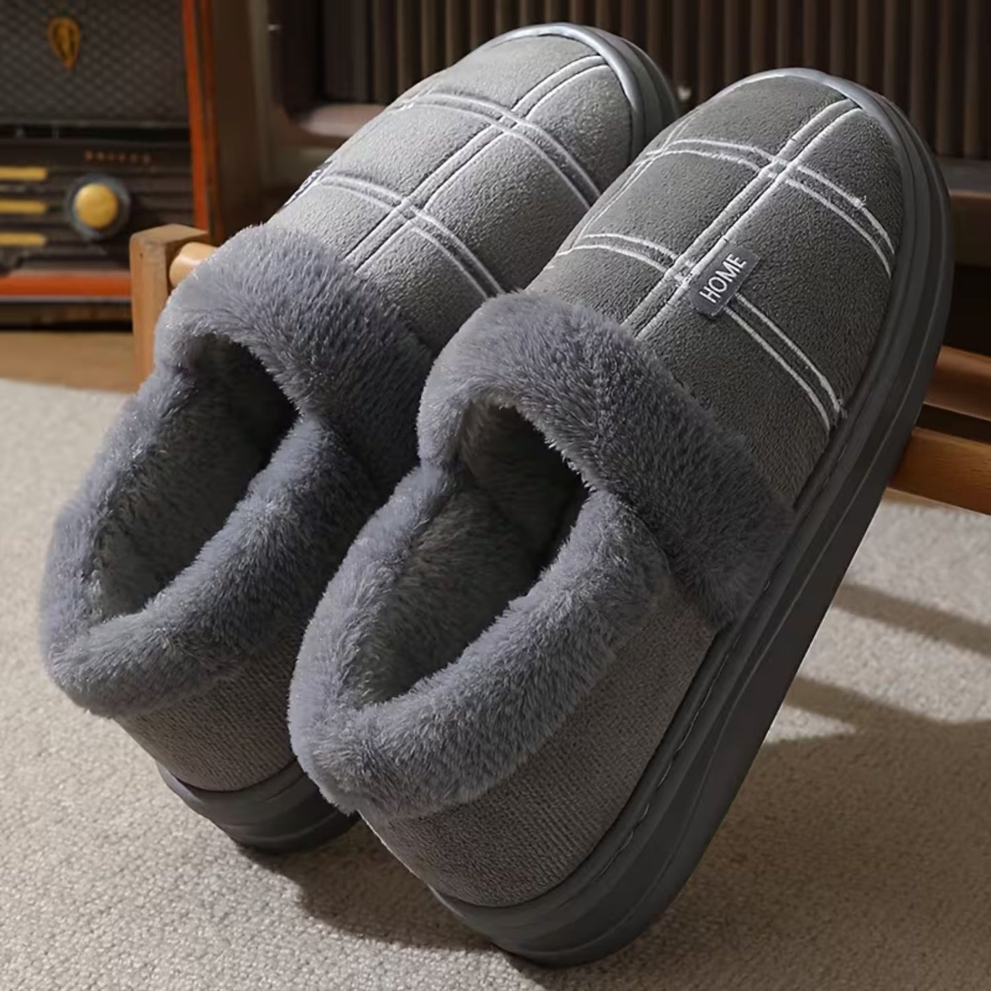 Plaid Fleece Slip-On Slippers | Revangiol