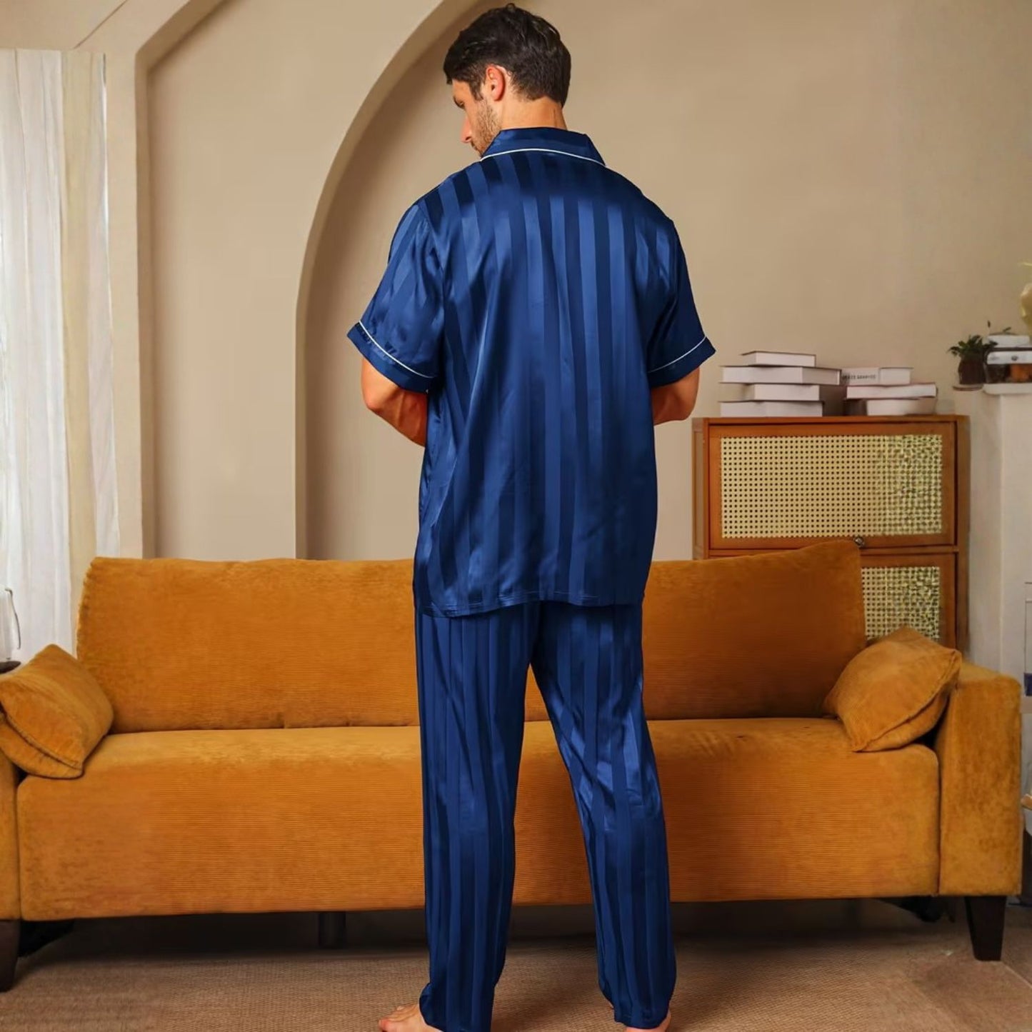 Jacquard Stripe Lapel Pajama Set | Revangiol