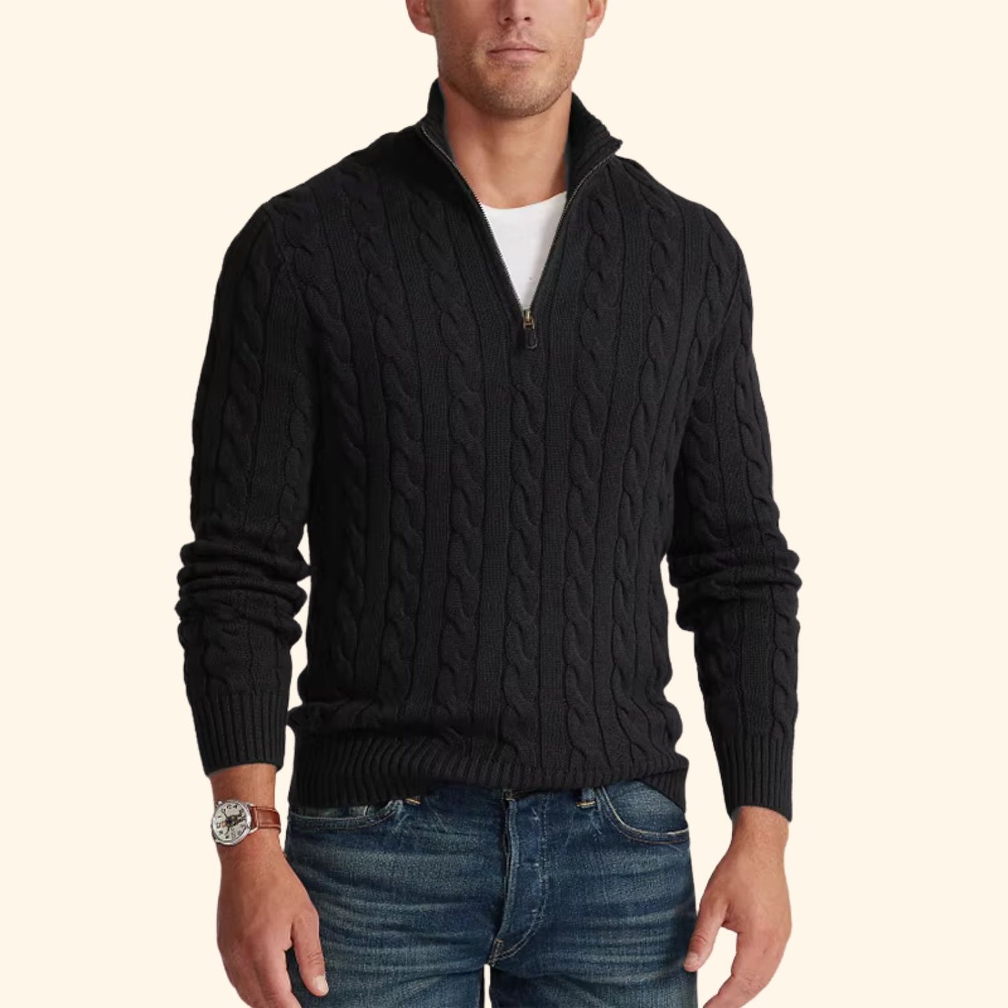 Cable Knit Quarter-Zip Sweater | Revangiol