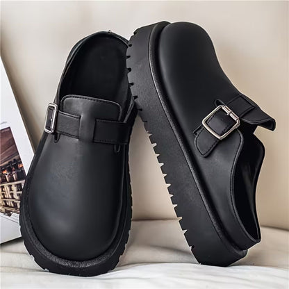 Adjustable Buckle Leather Clogs | Revangiol