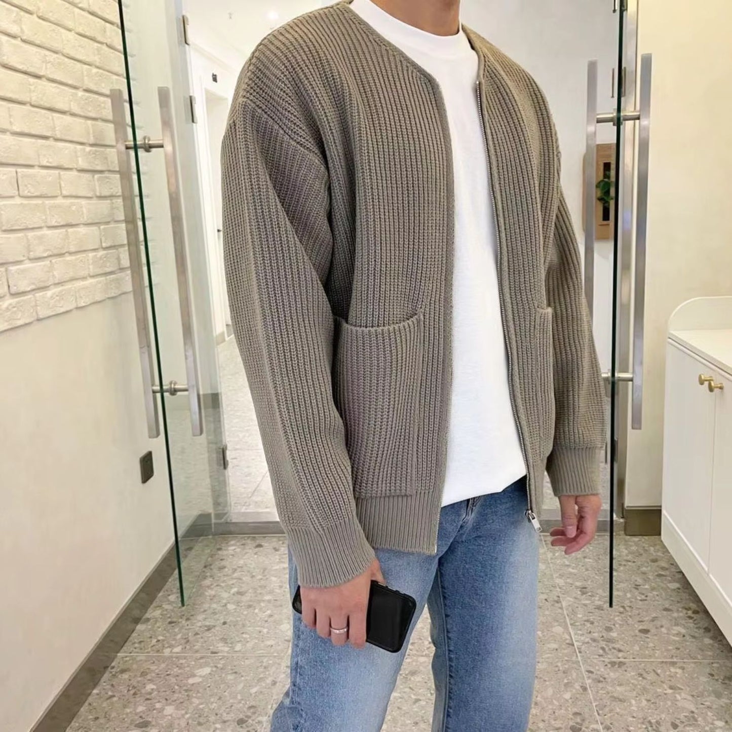 Minimalist Zip Knit Cardigan | Revangiol