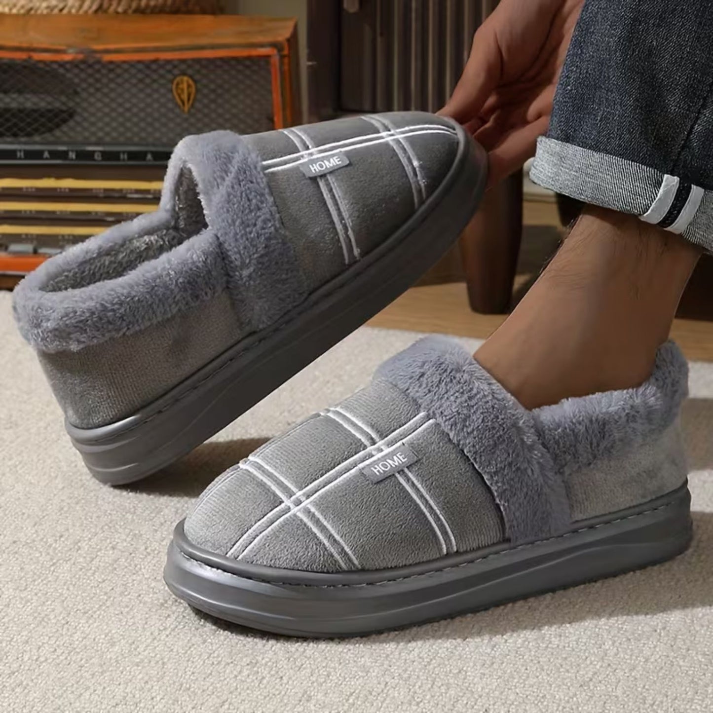Plaid Fleece Slip-On Slippers | Revangiol