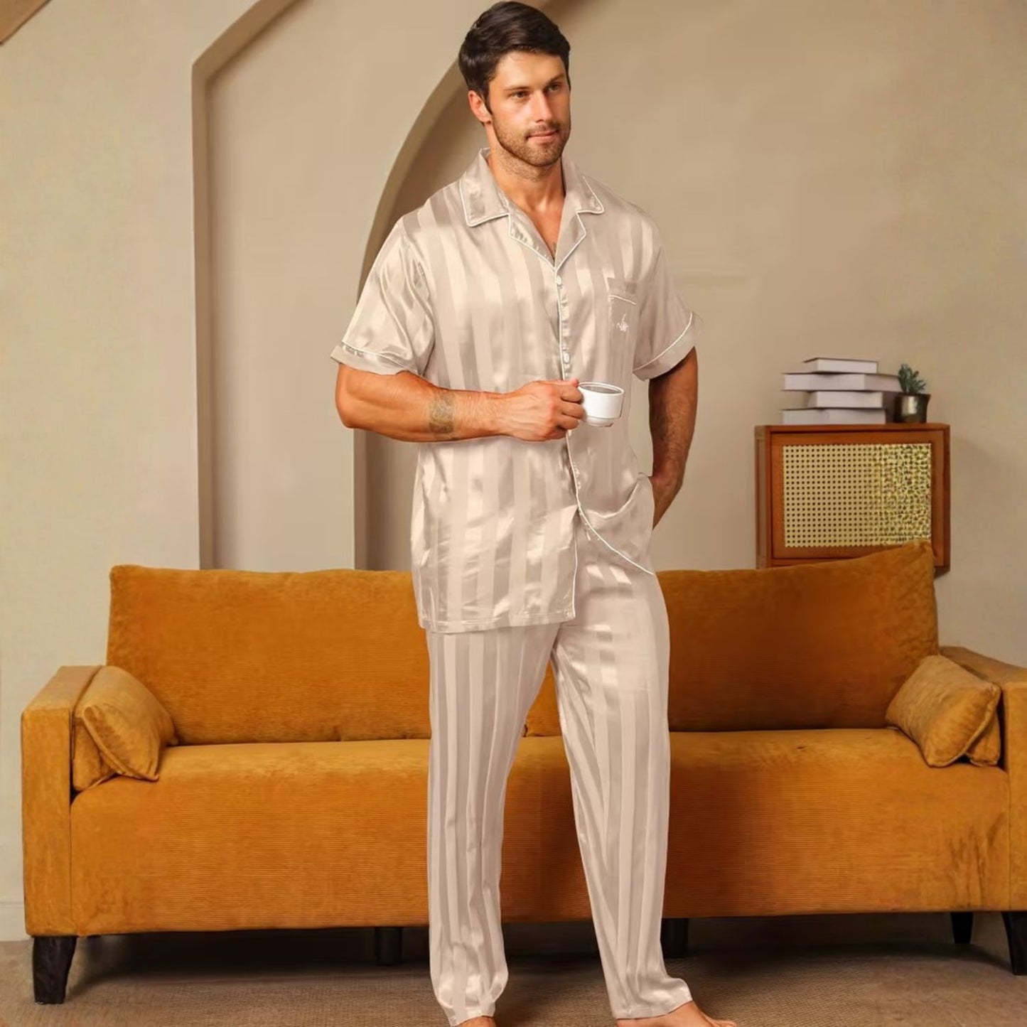 Jacquard Stripe Lapel Pajama Set | Revangiol