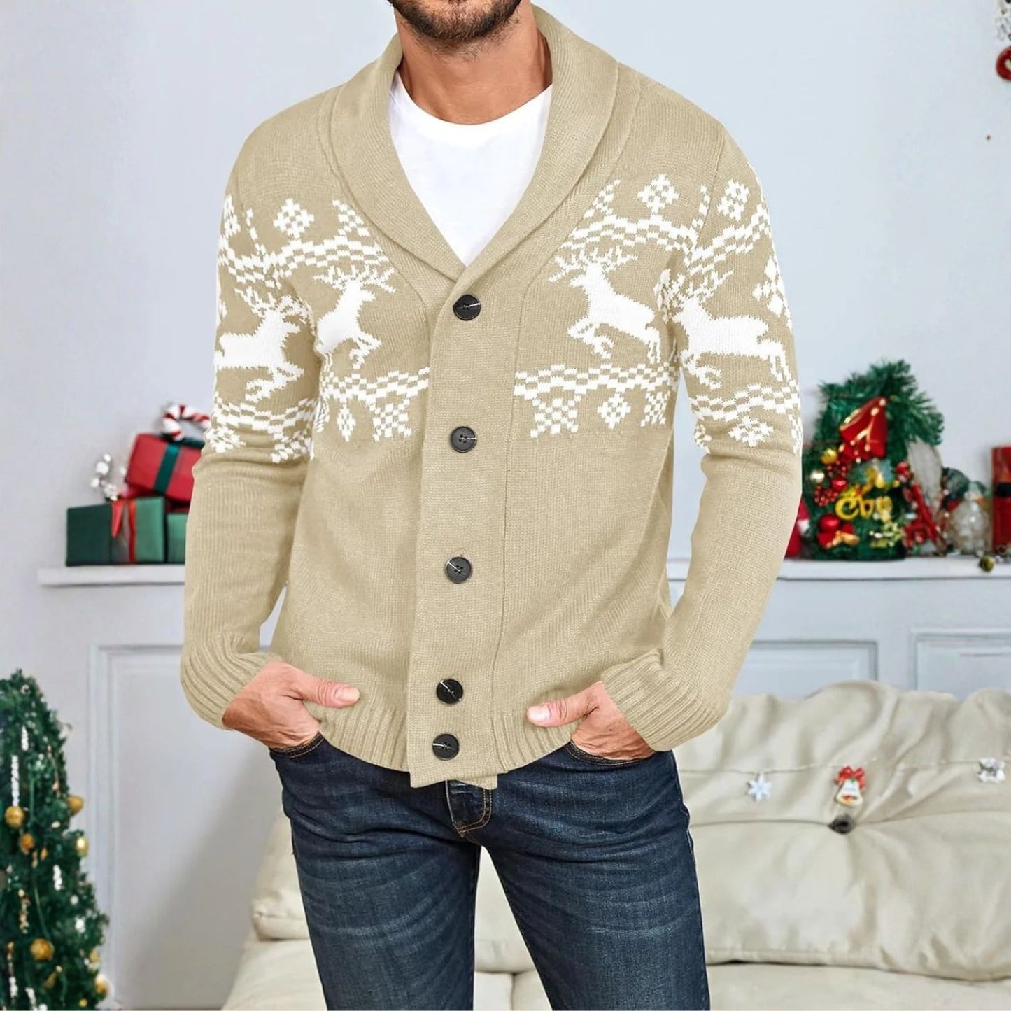 Nordic Reindeer Shawl Cardigan | Revangiol