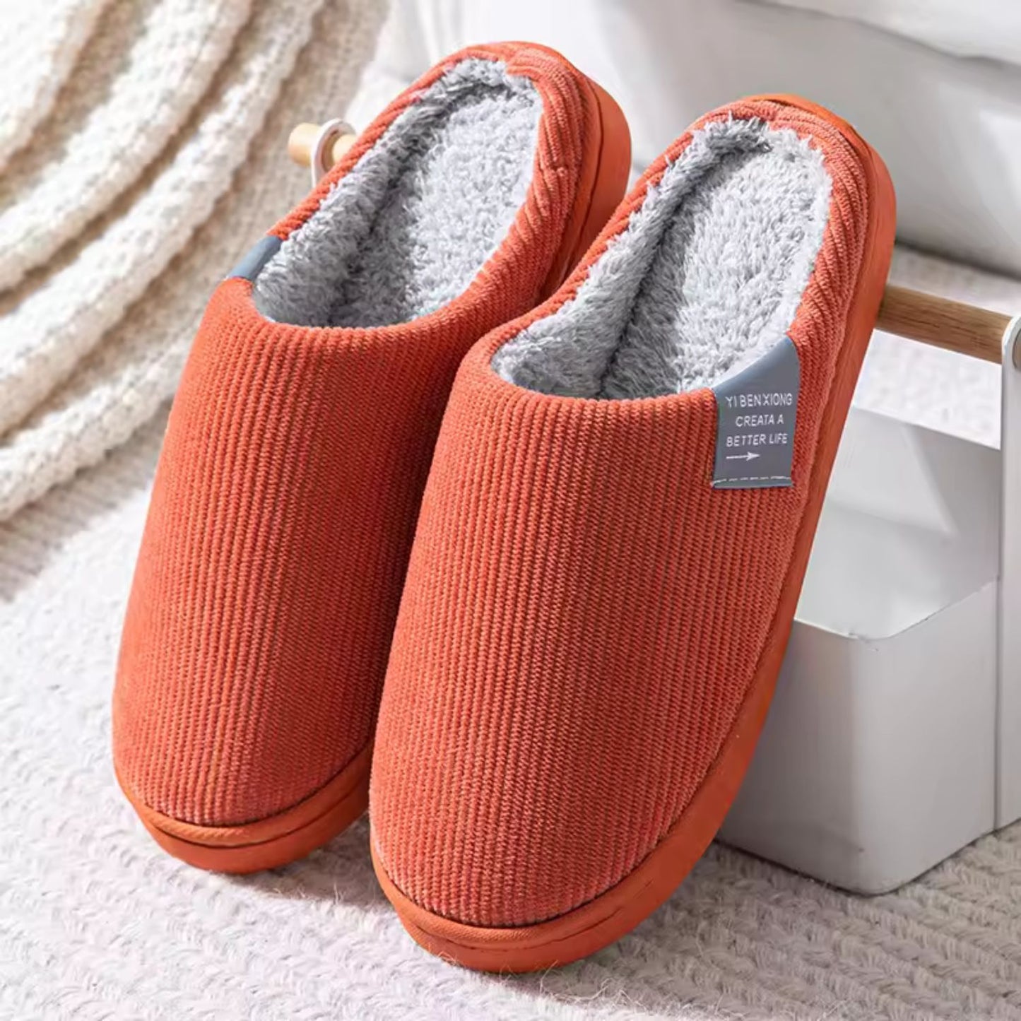 Ribbed Plush House Slippers | Revangiol