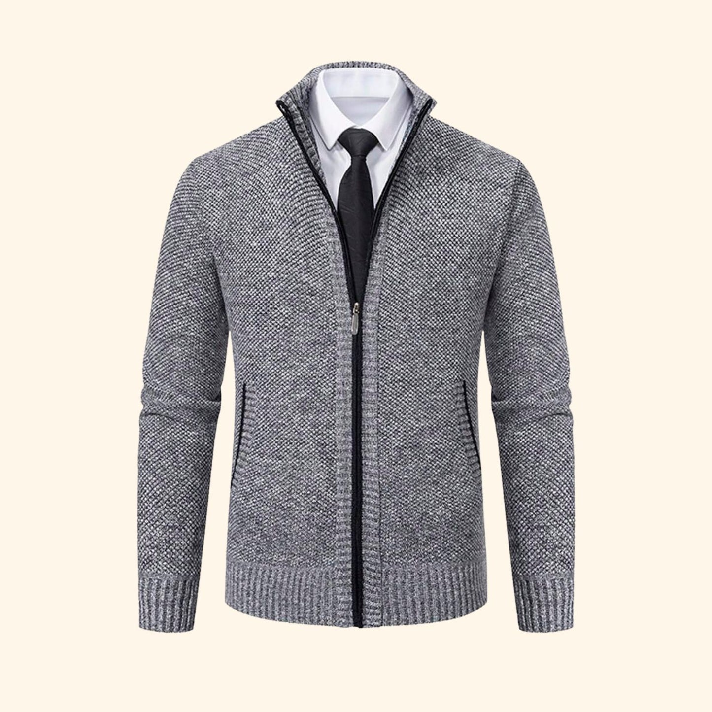 Zip-Up Mock Neck Cardigan | Revangiol