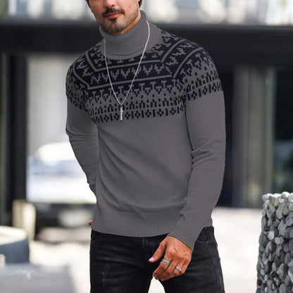 Jacquard Geometric Knit Turtleneck | Revangiol
