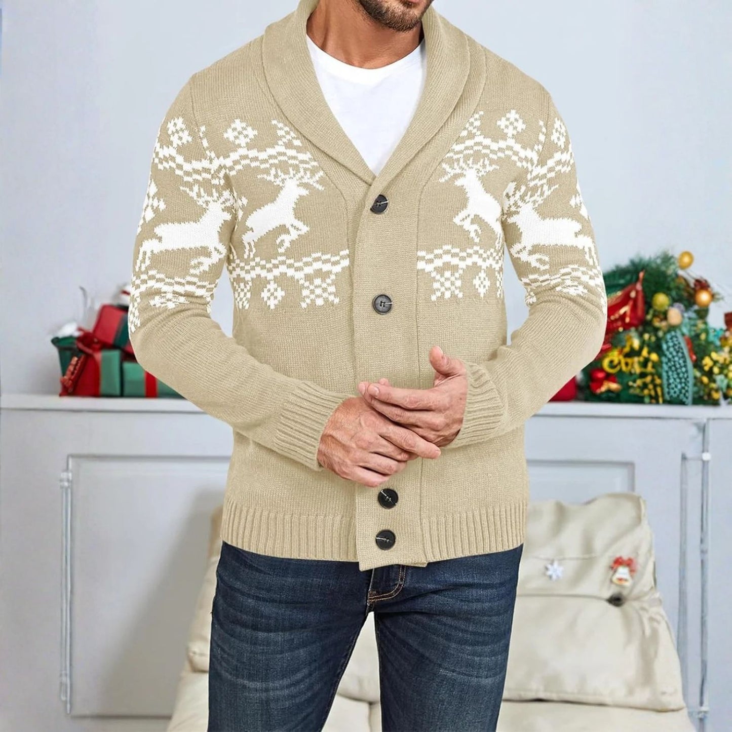 Nordic Reindeer Shawl Cardigan | Revangiol