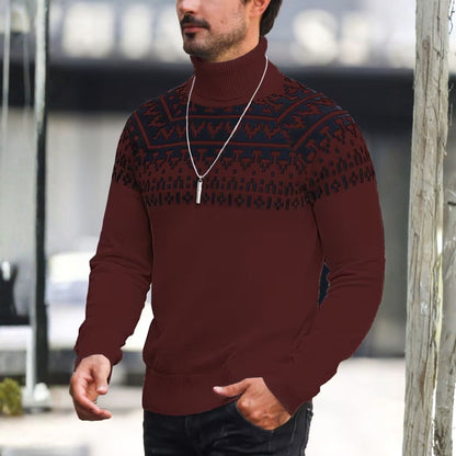 Jacquard Geometric Knit Turtleneck | Revangiol