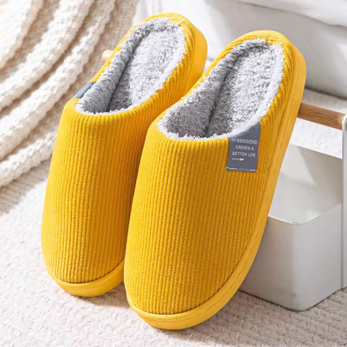 Ribbed Plush House Slippers | Revangiol