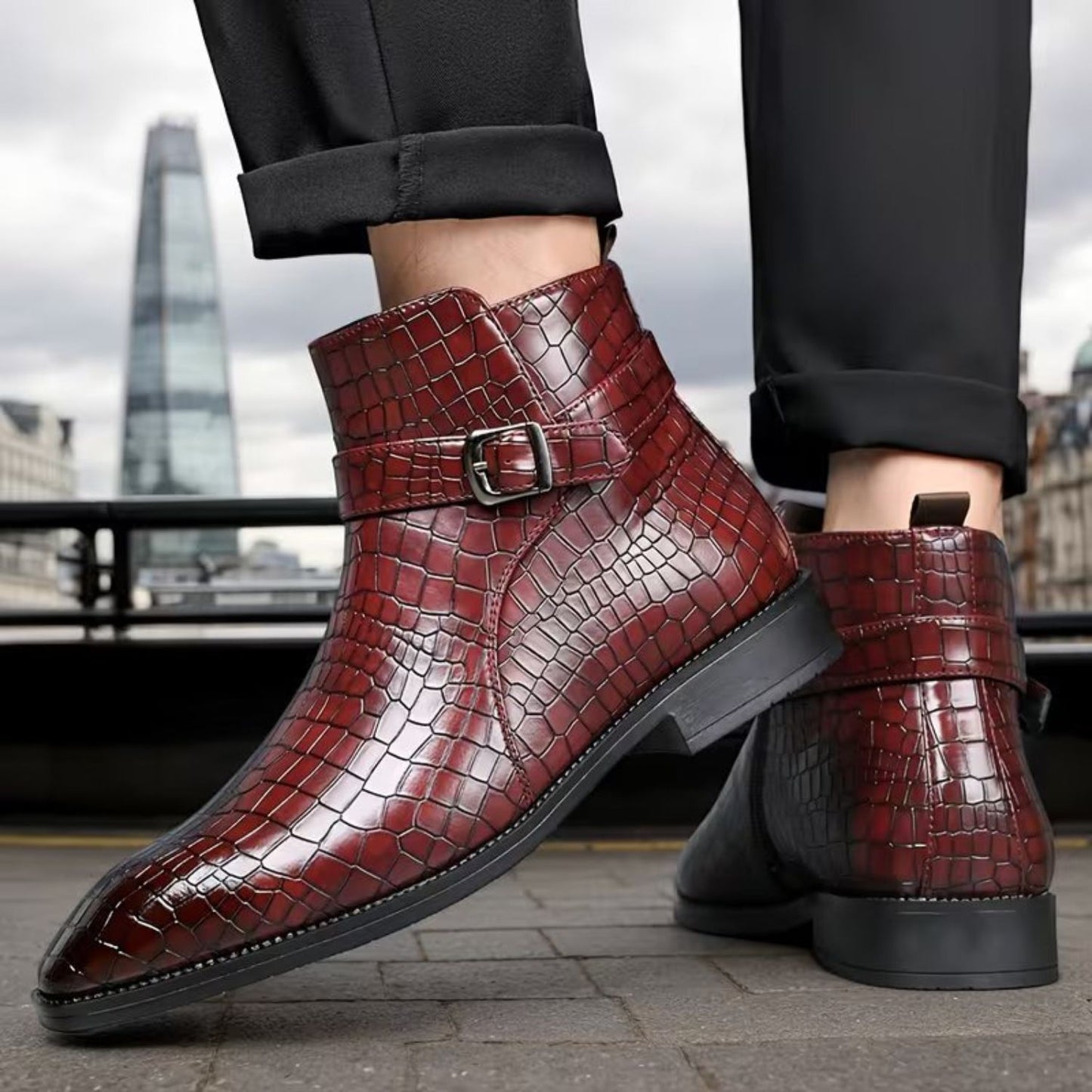 Croc Buckle Dress Boots | Revangiol