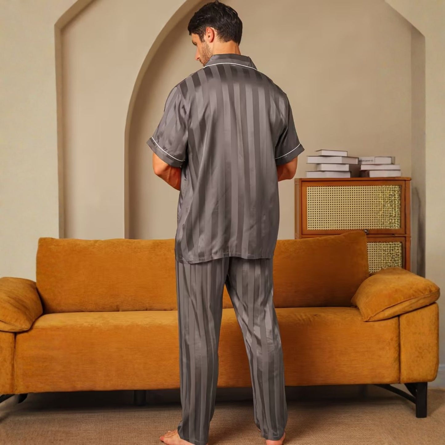Jacquard Stripe Lapel Pajama Set | Revangiol