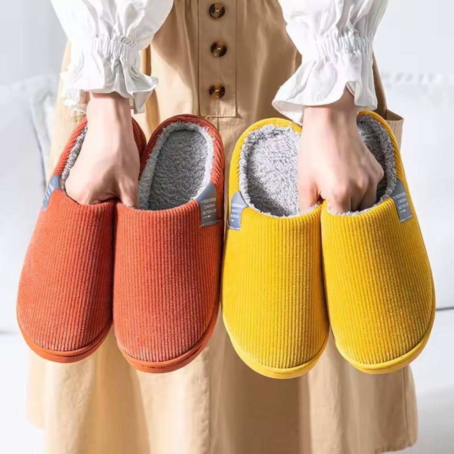 Ribbed Plush House Slippers | Revangiol
