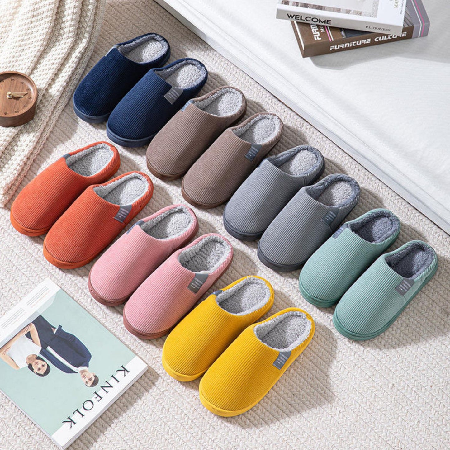 Ribbed Plush House Slippers | Revangiol