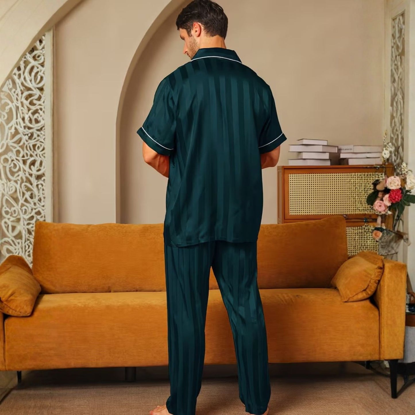 Jacquard Stripe Lapel Pajama Set | Revangiol