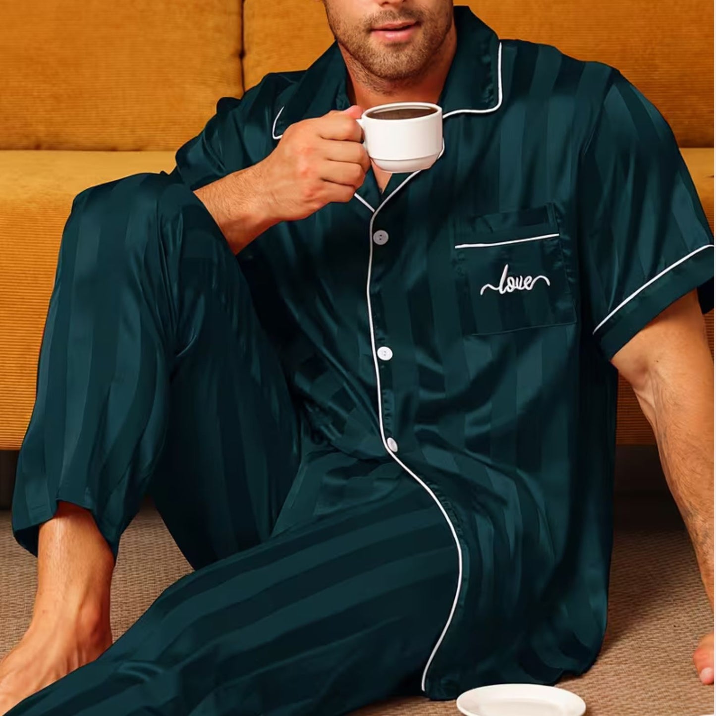 Jacquard Stripe Lapel Pajama Set | Revangiol