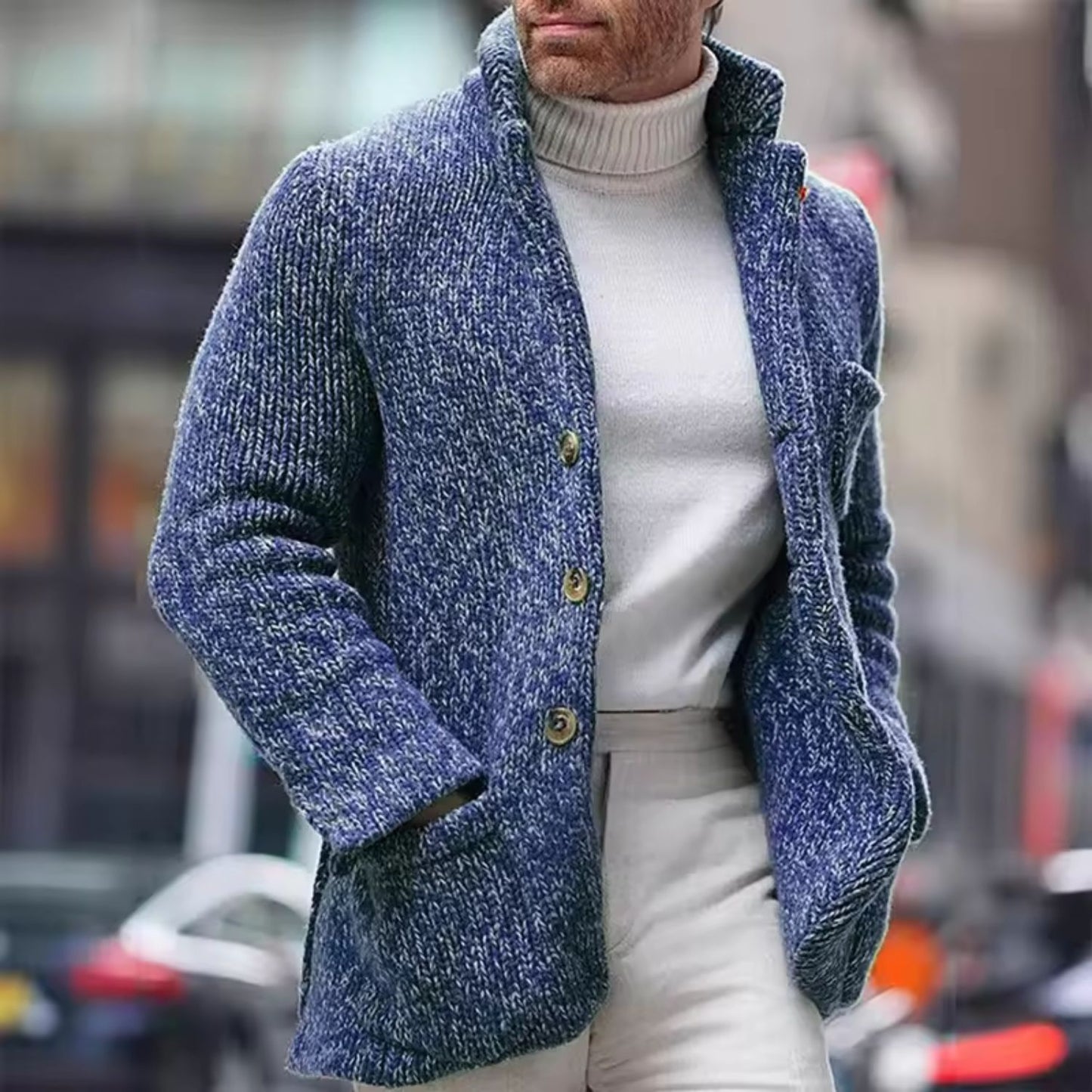 Chunky Stand Collar Cardigan | Revangiol