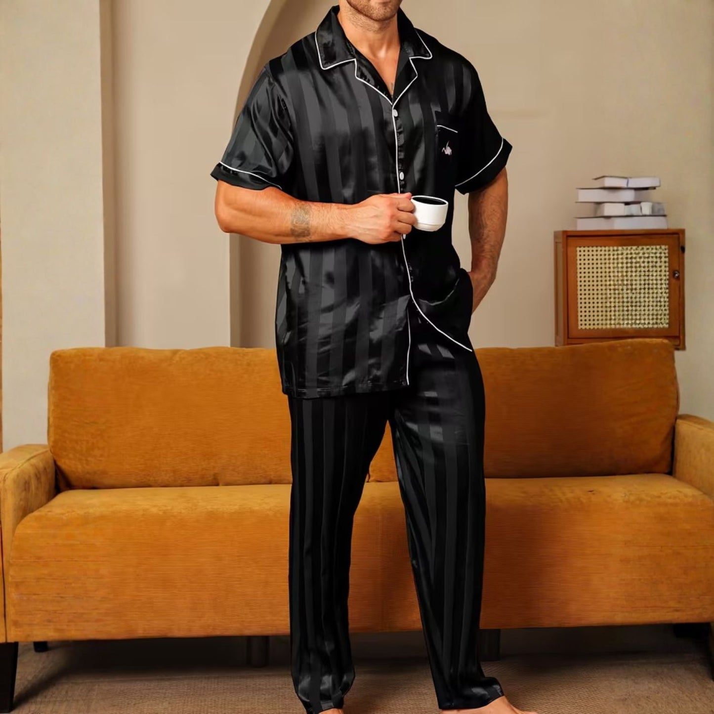 Jacquard Stripe Lapel Pajama Set | Revangiol