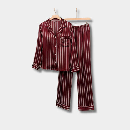 Striped Satin Button Pajama Set | Revangiol