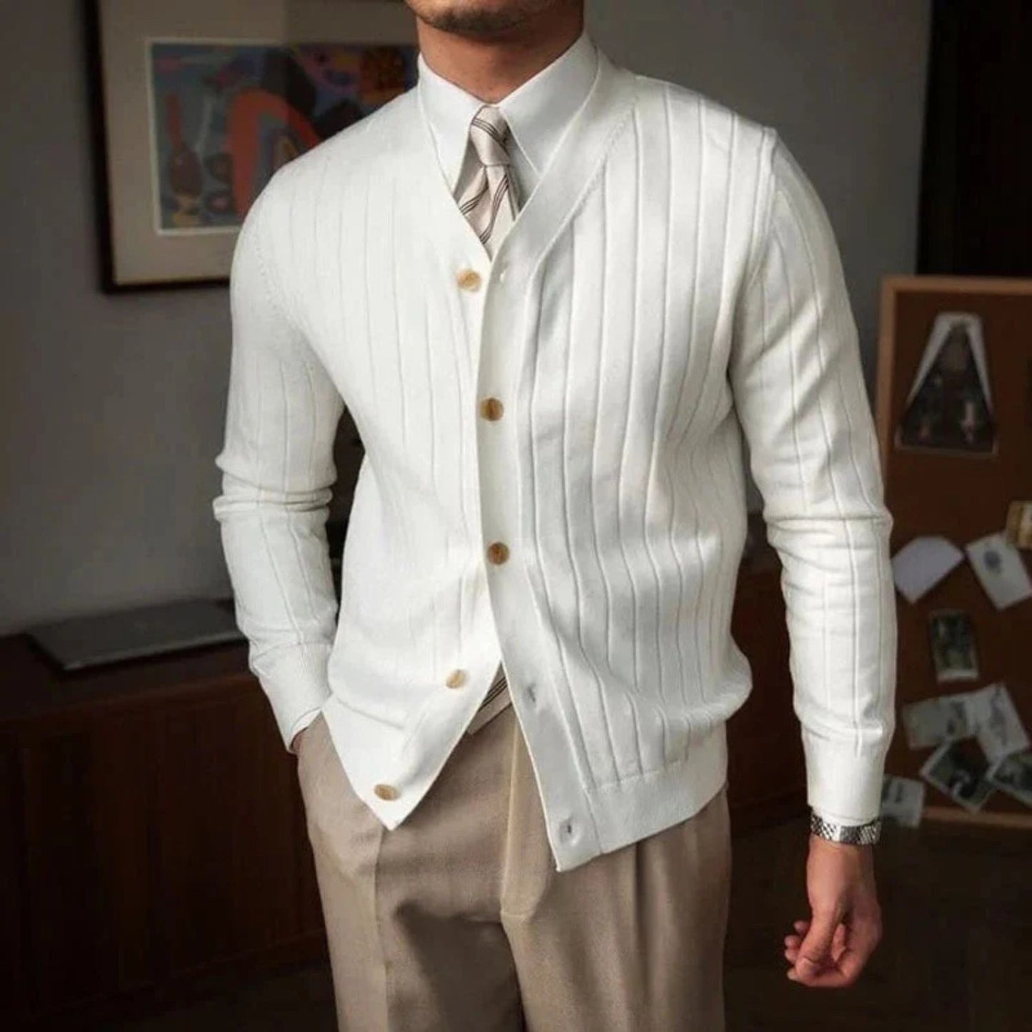 Slim Ribbed Knit Cardigan | Revangiol