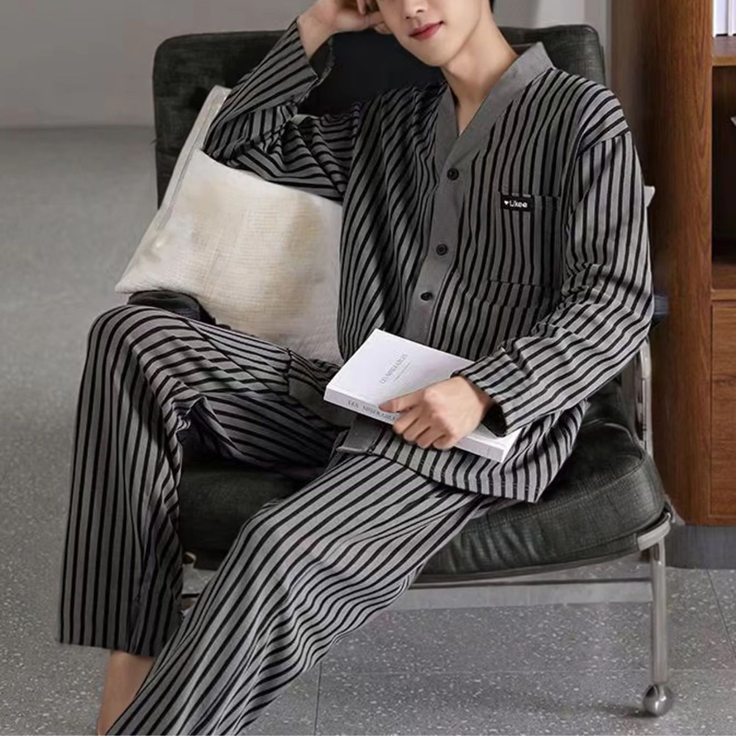Striped V-Neck Lounge Pajama Set | Revangiol