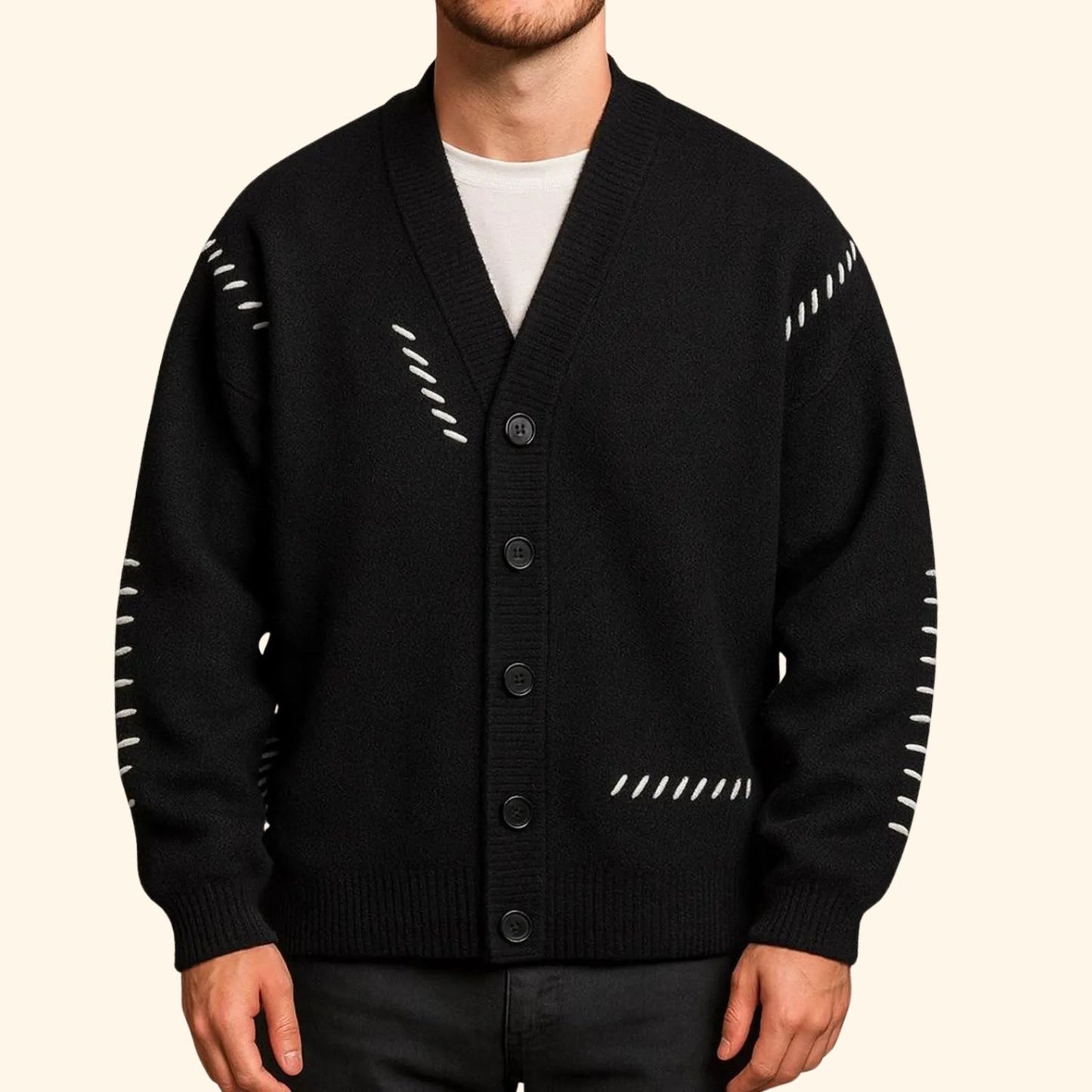 Contrast Stitch Knit Cardigan | Revangiol