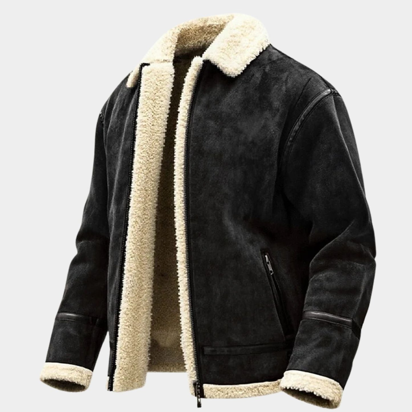 Plush Sherpa-Lined Suede Aviator Jacket | Revangiol