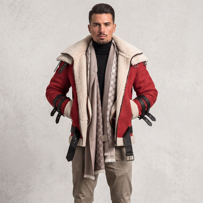 Faux Fur Lined Faux Leather Aviator Jacket | Revangiol