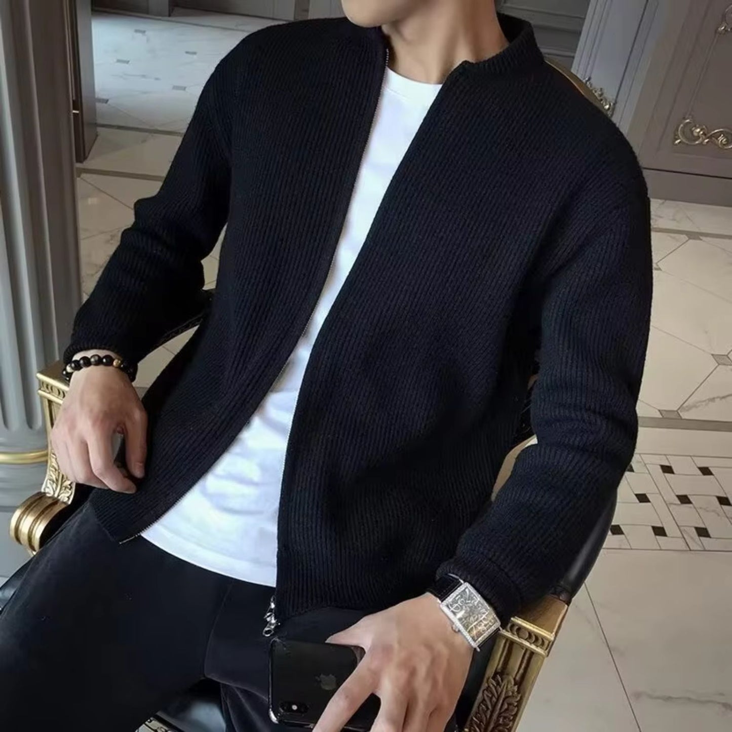 Ribbed Zip Knit Cardigan | Revangiol