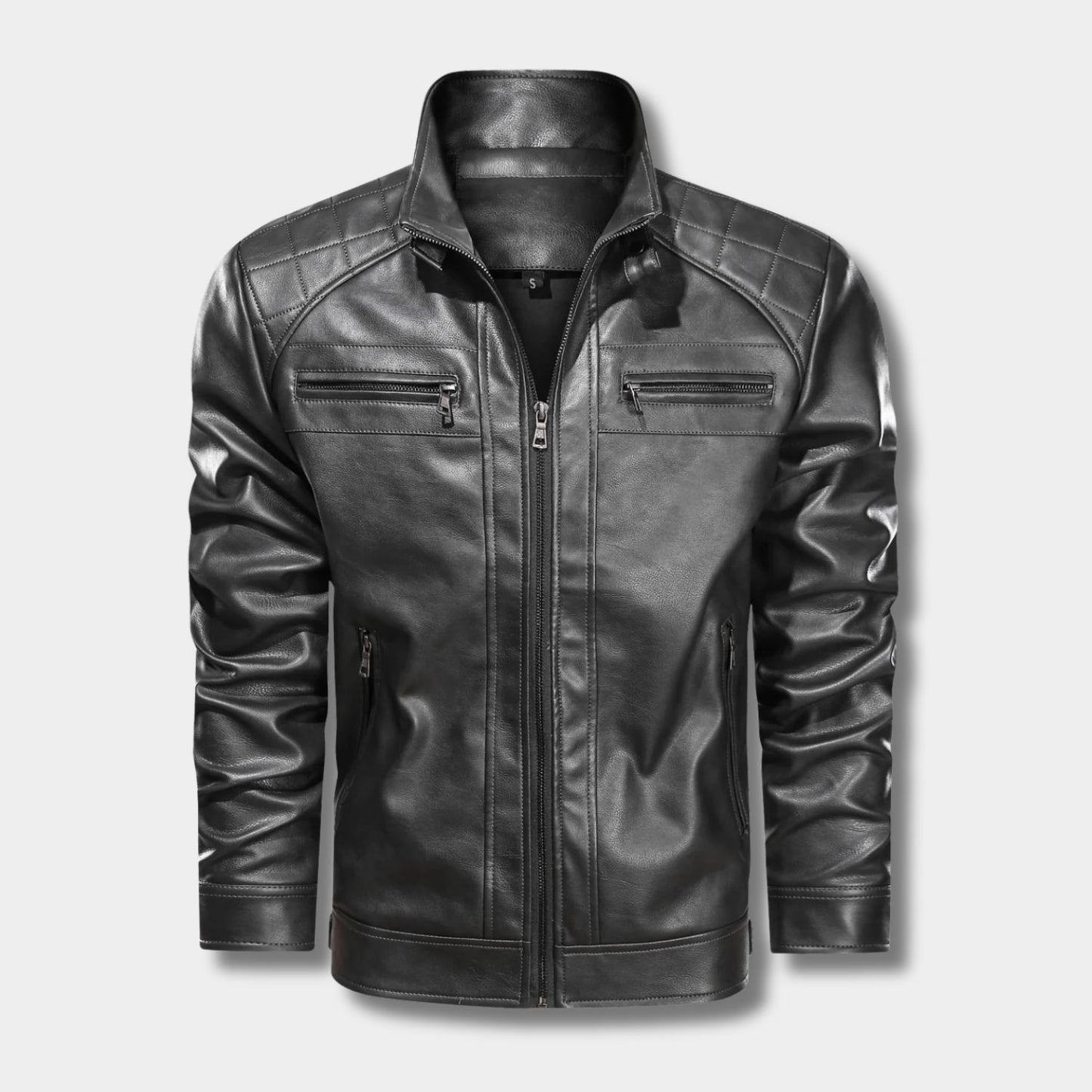 Quilted Stand-Collar Leather Jacket | Revangiol