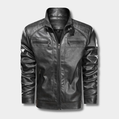 Quilted Stand-Collar Leather Jacket | Revangiol