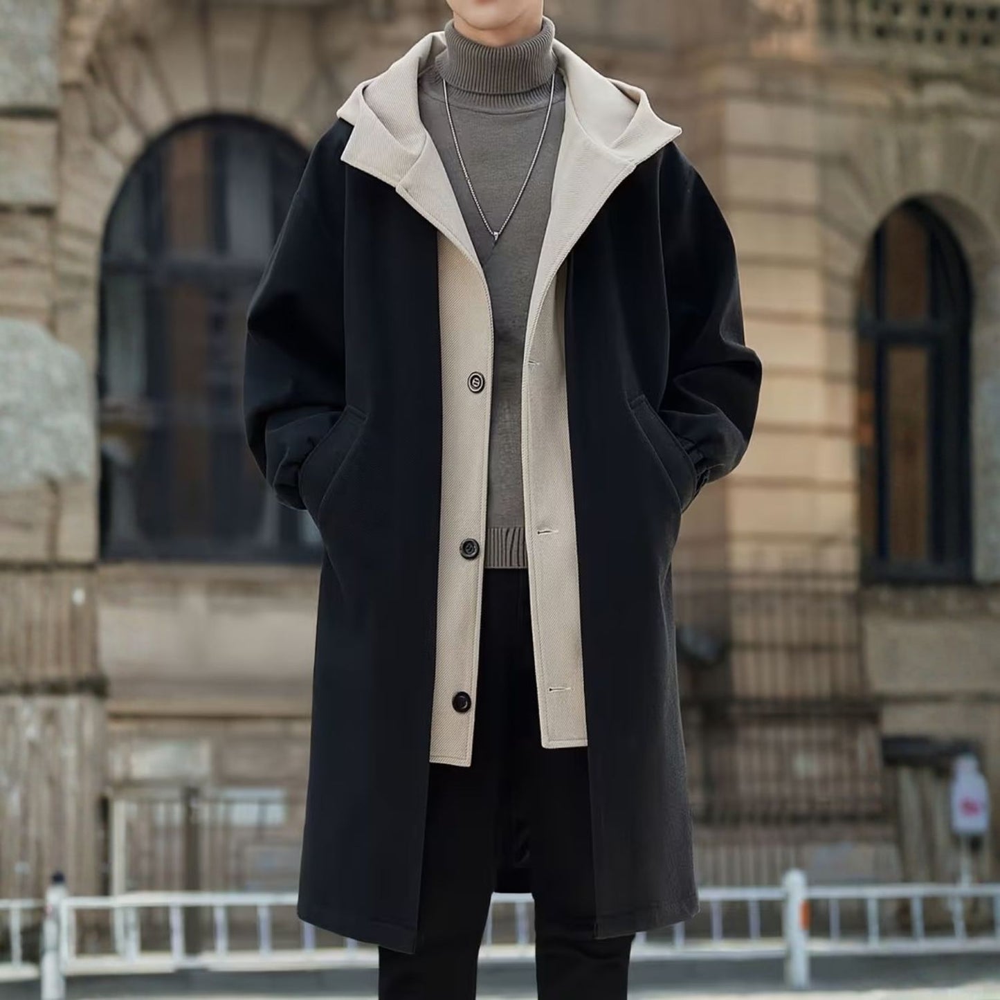 Color Block Hooded Over Coat | Revangiol