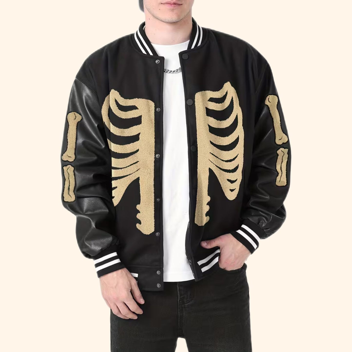 Skeleton Varsity Bomber Jacket | Revangiol