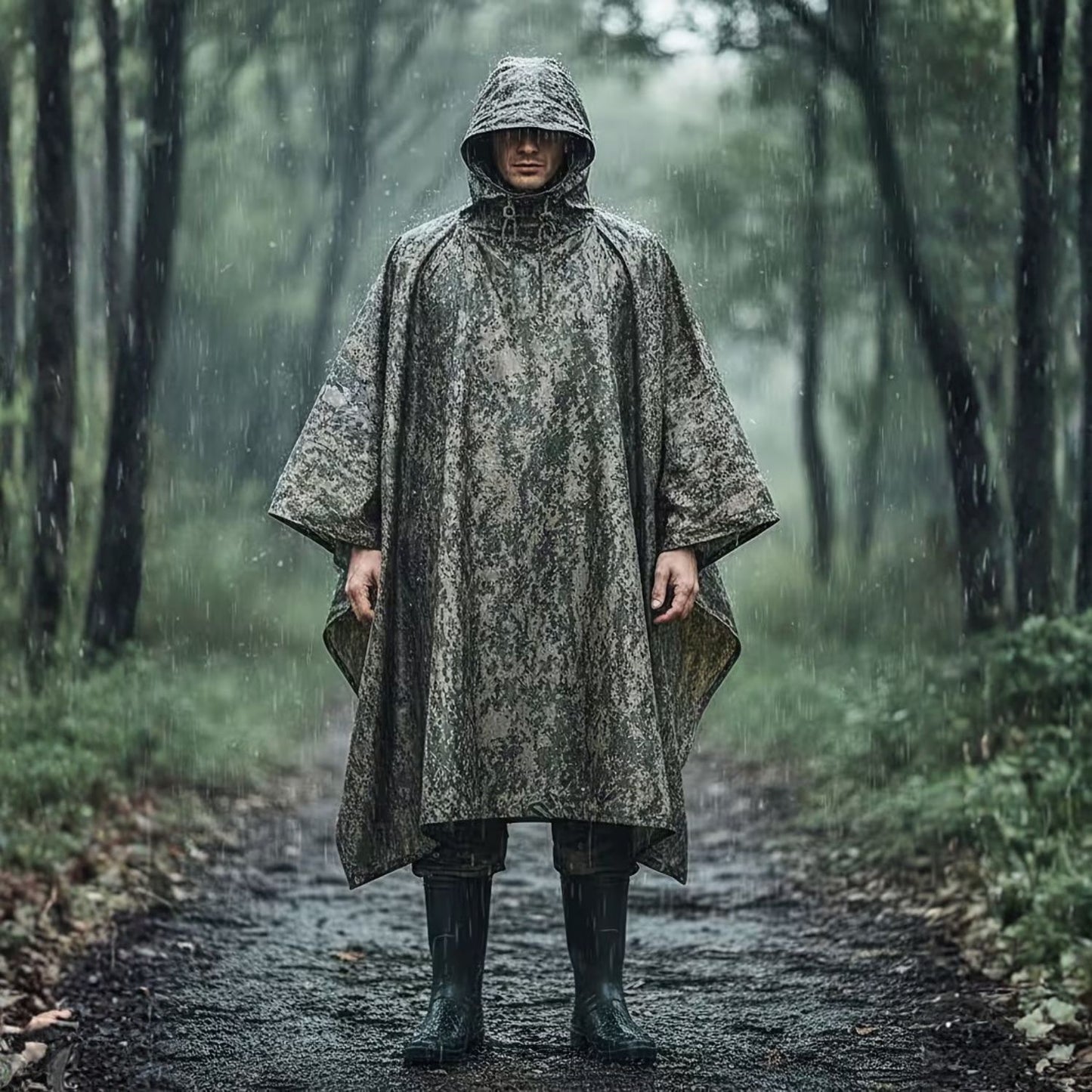 Camouflage Hooded Poncho Rain Coat | Revangiol