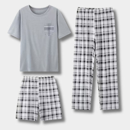 3-Piece Plaid Summer Pajama Set | Revangiol